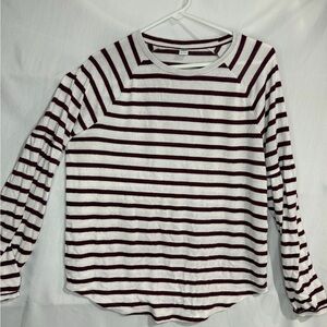 Old Navy Burgundy and White Striped Long Sleeve Tee size L